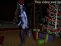 性感的寡妇在圣诞节的卧室里性感地跳舞